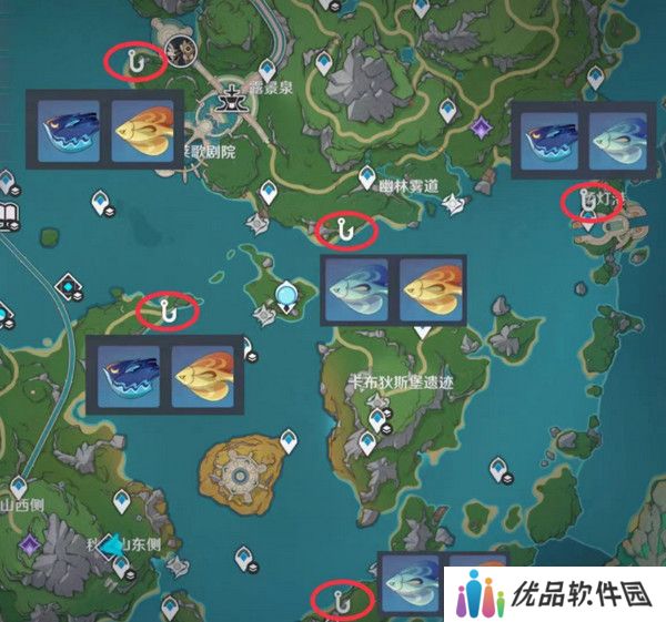 原神灰河渡手钓鱼地点分布图 灰河渡手精炼材料钓鱼点位攻略[多图]图片7